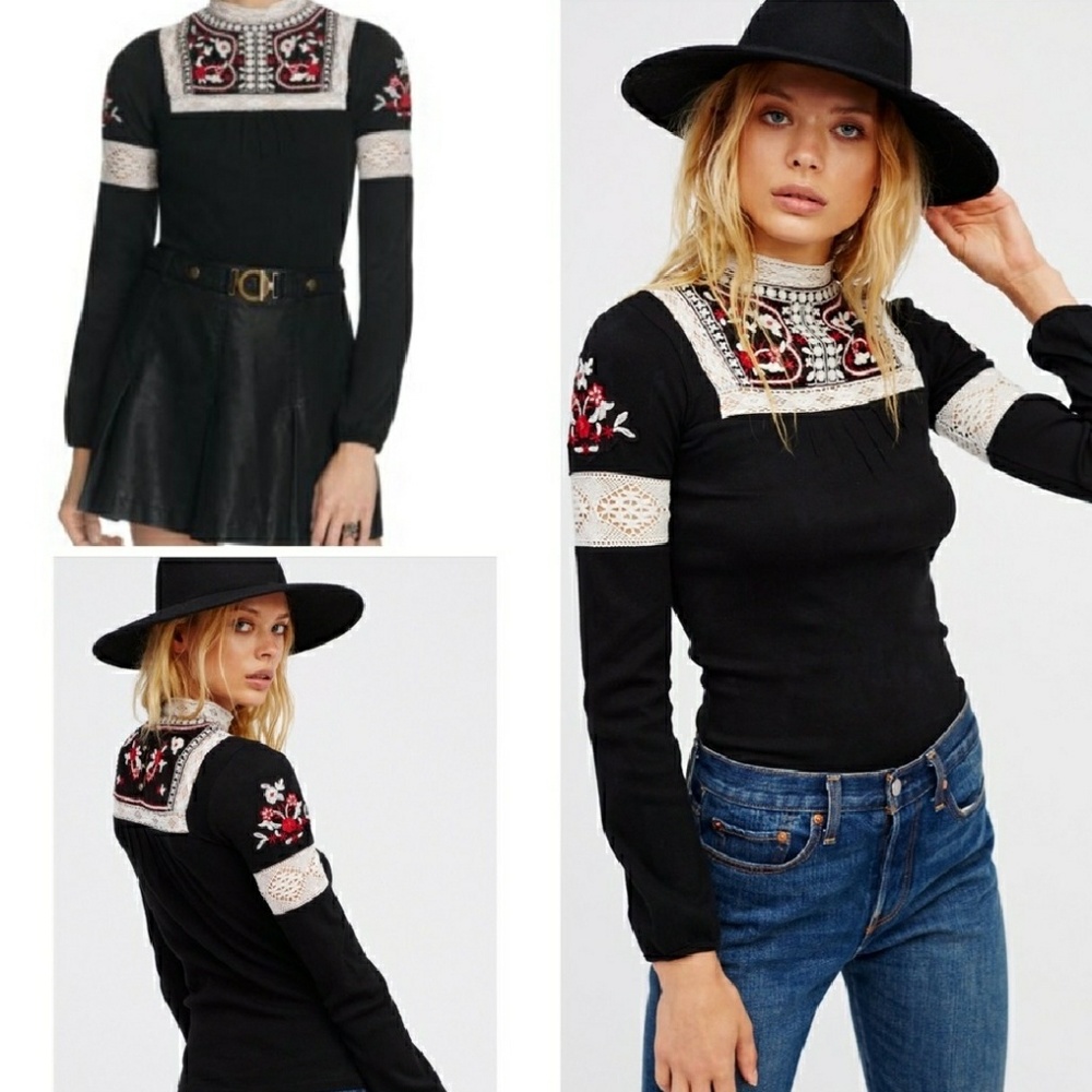 Free people long sleeve with embroidery detail